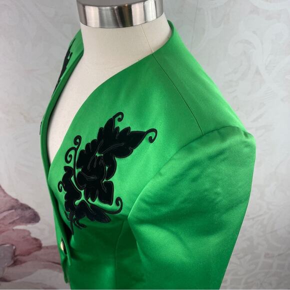 Leslie Fay Collections II Vintage Green Black Jacket Gold and Black Button Retro - Picture 5 of 12